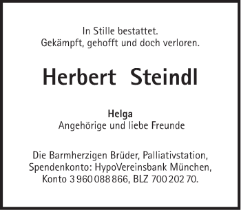 Traueranzeige von Herbert Steindl von Süddeutsche Zeitung