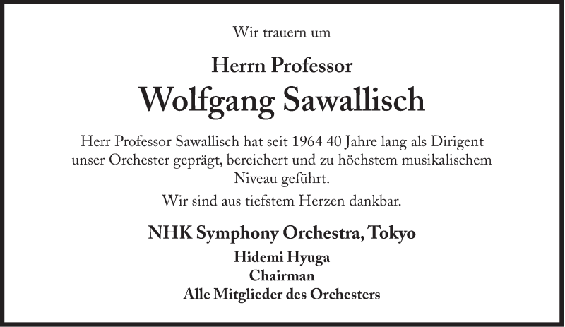  Traueranzeige für Wolfgang Sawallisch vom 12.03.2013 aus Süddeutsche Zeitung