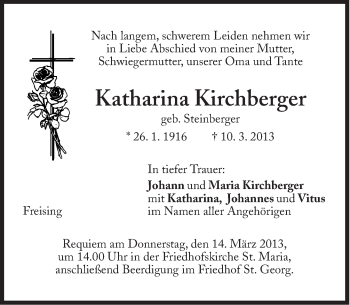 Traueranzeige von Katharina Kirchberger von Süddeutsche Zeitung