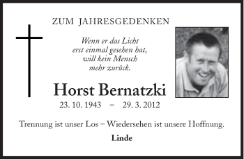 Traueranzeige von Horst Bernatzki von Süddeutsche Zeitung