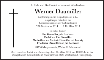 Traueranzeige von Werner Daumiller von Süddeutsche Zeitung