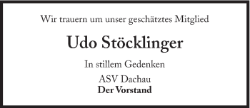 Traueranzeige von Udo Stöcklinger von Süddeutsche Zeitung