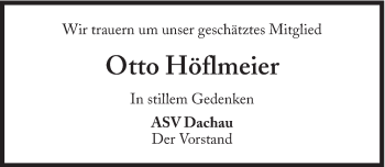 Traueranzeige von Otto Höflmeier von Süddeutsche Zeitung