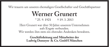 Traueranzeige von Werner Grunert von Süddeutsche Zeitung