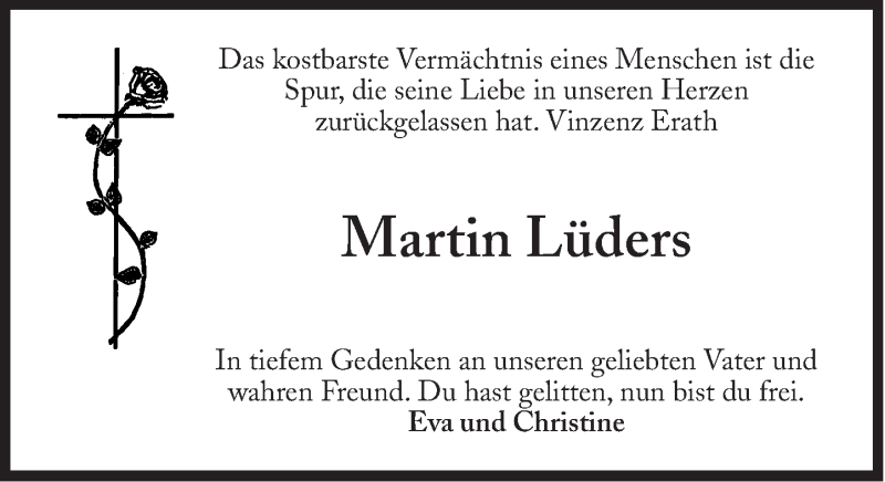  Traueranzeige für Martin Lüders vom 23.03.2013 aus Süddeutsche Zeitung