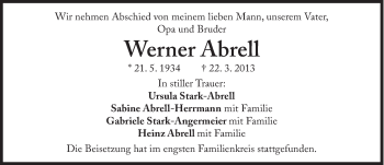 Traueranzeige von Werner Abrell von Süddeutsche Zeitung