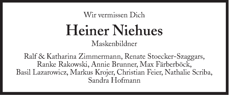  Traueranzeige für Heiner Niehues vom 25.03.2013 aus Süddeutsche Zeitung