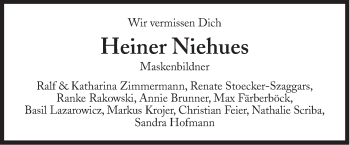 Traueranzeige von Heiner Niehues von Süddeutsche Zeitung
