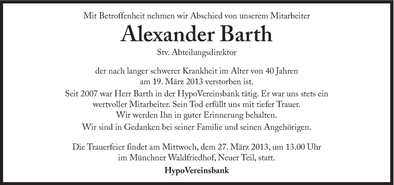  Traueranzeige für Alexander Barth vom 27.03.2013 aus Süddeutsche Zeitung