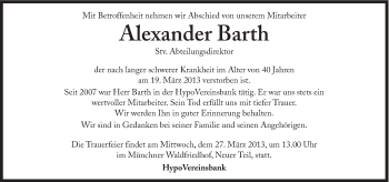 Traueranzeige von Alexander Barth von Süddeutsche Zeitung
