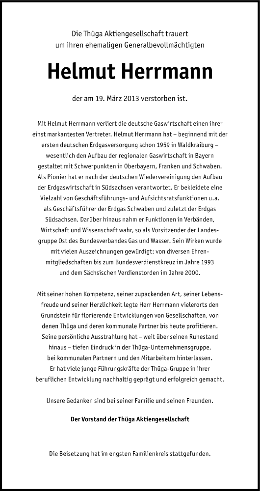  Traueranzeige für Helmut Herrmann vom 28.03.2013 aus Süddeutsche Zeitung