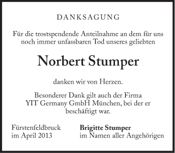 Traueranzeige von Norbert Stumper von Süddeutsche Zeitung