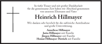 Traueranzeige von Heinrich Hillmayer von Süddeutsche Zeitung