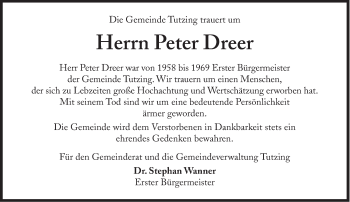 Traueranzeige von Peter Dreer von Süddeutsche Zeitung