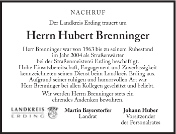 Traueranzeige von Hubert Brenninger von Süddeutsche Zeitung