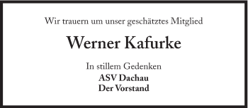 Traueranzeige von Werner Kafurke von Süddeutsche Zeitung