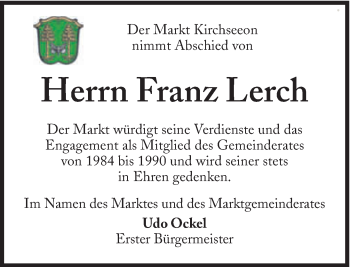 Traueranzeige von Franz Lerch von Süddeutsche Zeitung