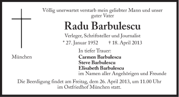 Traueranzeige von Radu Barbulescu von Süddeutsche Zeitung