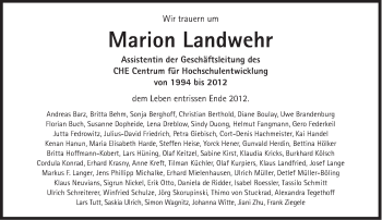 Traueranzeige von Marion Landwehr von Süddeutsche Zeitung