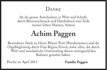 Traueranzeige von Achim Paggen von Süddeutsche Zeitung