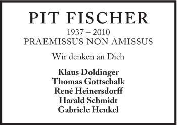 Traueranzeige von Pit Fischer von Süddeutsche Zeitung