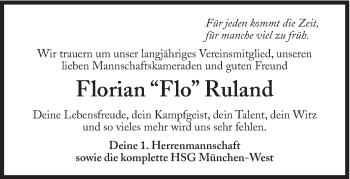 Traueranzeige von Florian Ruland von Süddeutsche Zeitung