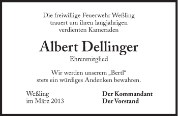 Traueranzeige von Albert Dellinger von Süddeutsche Zeitung