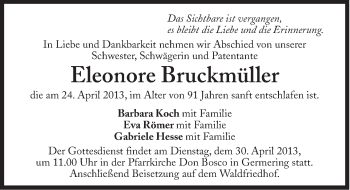 Traueranzeige von Eleonore Bruckmüller von Süddeutsche Zeitung
