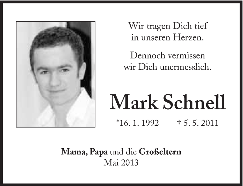  Traueranzeige für Mark Schnell vom 04.05.2013 aus Süddeutsche Zeitung