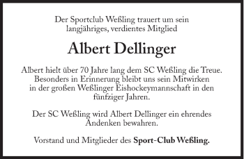 Traueranzeige von Albert Dellinger von Süddeutsche Zeitung