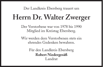 Traueranzeige von Walter Zwerger von Süddeutsche Zeitung