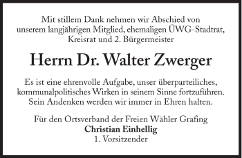 Traueranzeige von Walter Zwerger von Süddeutsche Zeitung