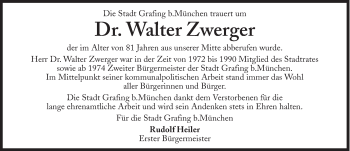 Traueranzeige von Walter Zwerger von Süddeutsche Zeitung