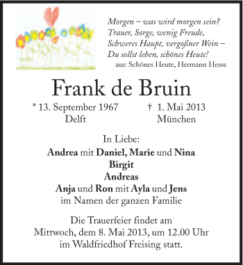 Traueranzeige von Frank de Bruin von Süddeutsche Zeitung