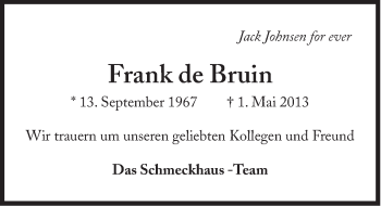 Traueranzeige von Frank de Bruin von Süddeutsche Zeitung