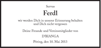 Traueranzeige von Ferdl  von Süddeutsche Zeitung