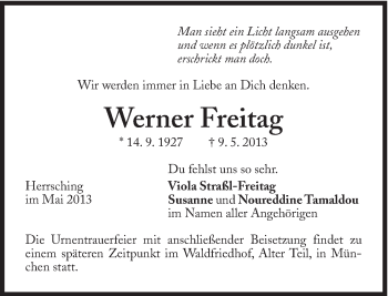 Traueranzeige von Werner Freitag von Süddeutsche Zeitung