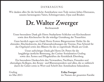 Traueranzeige von Walter Zwerger von Süddeutsche Zeitung