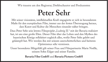 Traueranzeige von Peter Sehr von Süddeutsche Zeitung