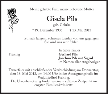 Traueranzeige von Gisela Pils von Süddeutsche Zeitung