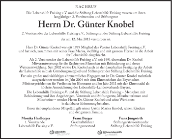Traueranzeige von Günter Knobel von Süddeutsche Zeitung