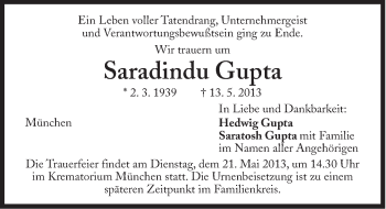 Traueranzeige von Saradindu Gupta von Süddeutsche Zeitung