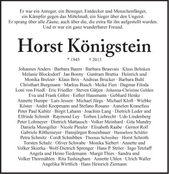 Traueranzeige von Horst Königstein von Süddeutsche Zeitung