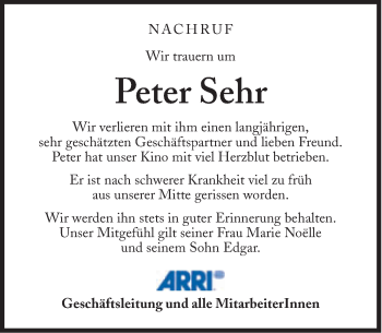 Traueranzeige von Peter Sehr von Süddeutsche Zeitung