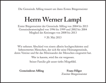 Traueranzeige von Werner Lampl von Süddeutsche Zeitung