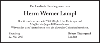 Traueranzeige von Werner Lampl von Süddeutsche Zeitung