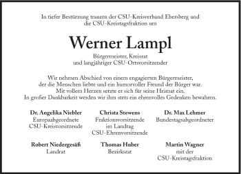 Traueranzeige von Werner Lampl von Süddeutsche Zeitung