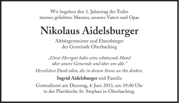 Traueranzeige von Nikolaus Aidelsburger von Süddeutsche Zeitung
