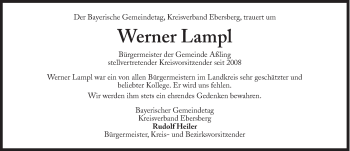 Traueranzeige von Werner Lampl von Süddeutsche Zeitung