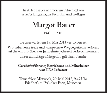 Traueranzeige von Margot Bauer von Süddeutsche Zeitung